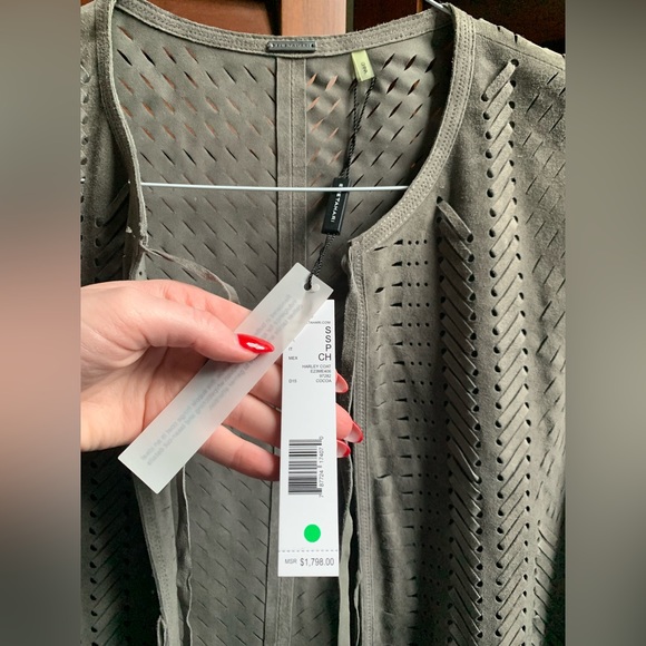 Elie Tahari Long Fringed Suede Coat Size Small 100% Lamb Suede - Picture 2 of 6